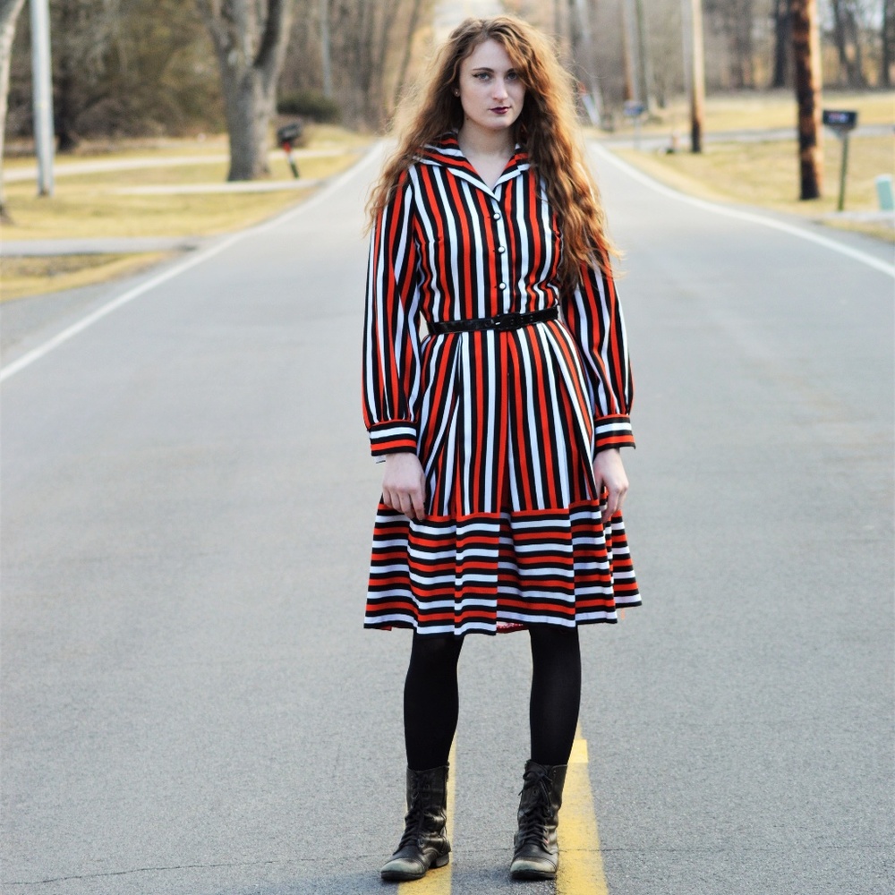 Julie Miller Red Black And White 60's Stripe Dress